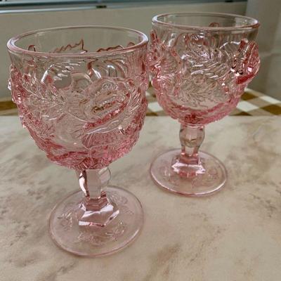 #240    PAIR OF ROSE PINK GOBLETS RAISED DESIGN