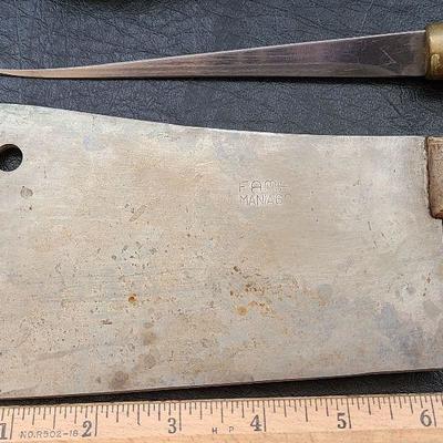K52: Fama Italy Maniago Butcher Cleaver & Carvel Hall Filet Knife/Sheath