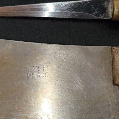 K52: Fama Italy Maniago Butcher Cleaver & Carvel Hall Filet Knife/Sheath