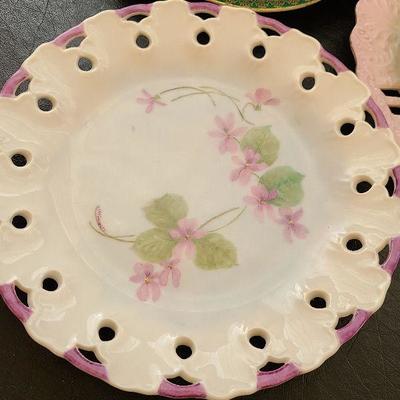K56: Handprinted Antique Floral Plates and Vase.