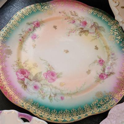 K56: Handprinted Antique Floral Plates and Vase.