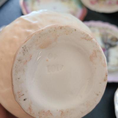 K56: Handprinted Antique Floral Plates and Vase.