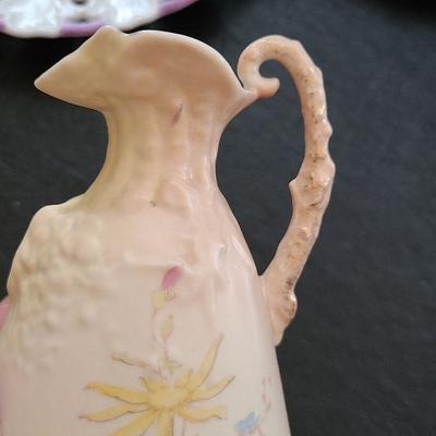 K56: Handprinted Antique Floral Plates and Vase.