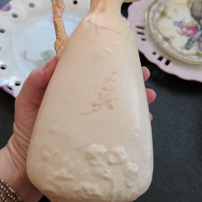 K56: Handprinted Antique Floral Plates and Vase.