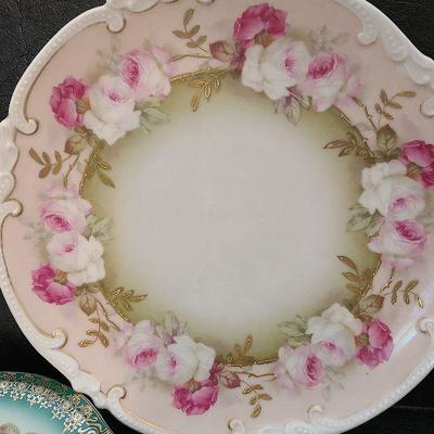 K56: Handprinted Antique Floral Plates and Vase.