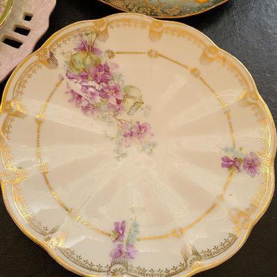 K56: Handprinted Antique Floral Plates and Vase.
