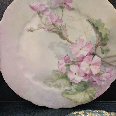 K56: Handprinted Antique Floral Plates and Vase.