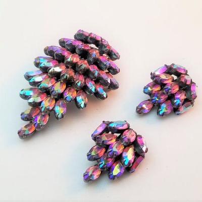 Lot #158  WEISS Colored Rhinestone Vintage Set - Brooch/Earrings