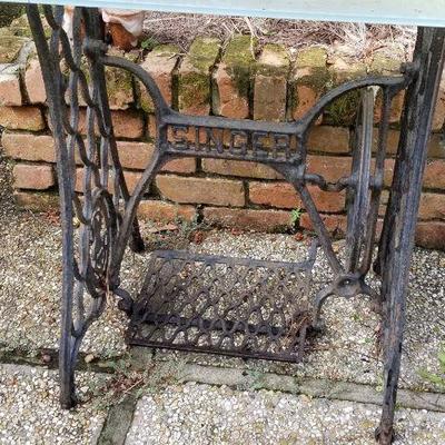 Lot #165  Antique Singer Sewing Machine base with Glass top - plant stand