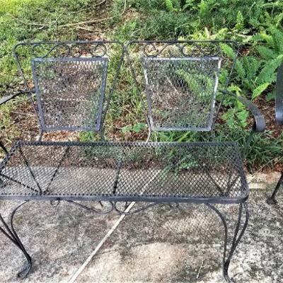 Lot #168  Cast Iron Patio Set - Settee and 2 Chairs