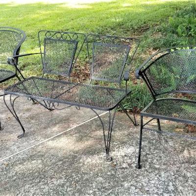 Lot #168  Cast Iron Patio Set - Settee and 2 Chairs