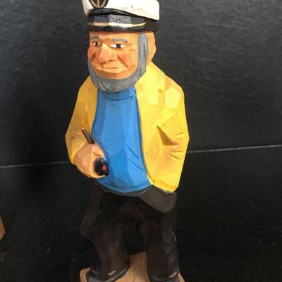 F20: Wood Carved Nautical Characters Fisherman and Captain