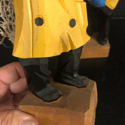 F20: Wood Carved Nautical Characters Fisherman and Captain