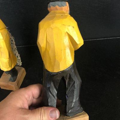 F20: Wood Carved Nautical Characters Fisherman and Captain