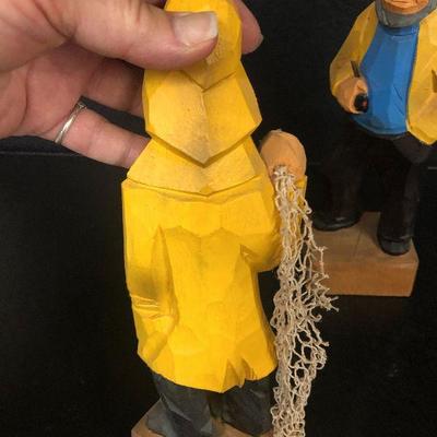 F20: Wood Carved Nautical Characters Fisherman and Captain