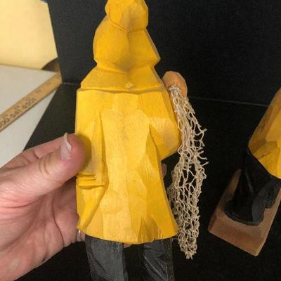 F20: Wood Carved Nautical Characters Fisherman and Captain