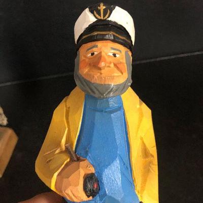 F20: Wood Carved Nautical Characters Fisherman and Captain
