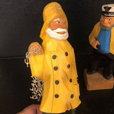 F20: Wood Carved Nautical Characters Fisherman and Captain