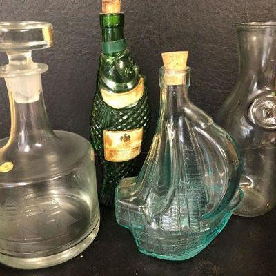 F26: Decanter w/etched Ship, Ships bottles and more