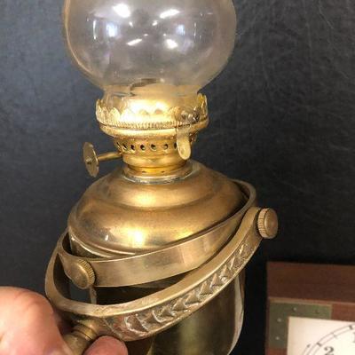 F34: Brass Wall Mount Oil Lamp and Tide Clock