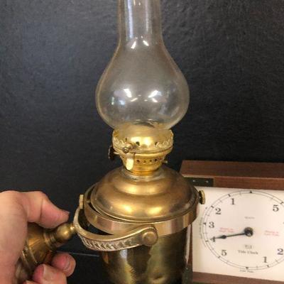 F34: Brass Wall Mount Oil Lamp and Tide Clock