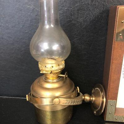 F34: Brass Wall Mount Oil Lamp and Tide Clock