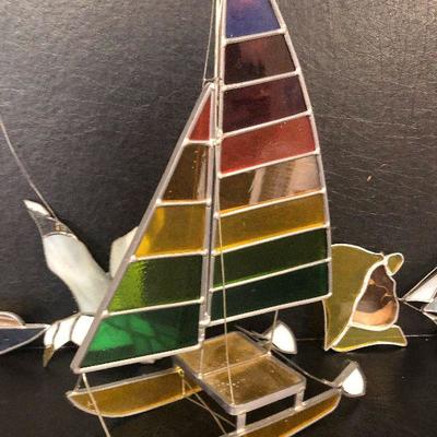 F35: Vintage Glass Free-standing Rainbow Sailboat Sun Catcher and more