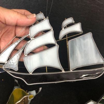 F35: Vintage Glass Free-standing Rainbow Sailboat Sun Catcher and more