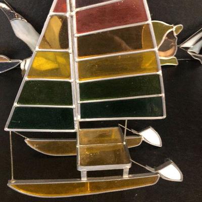 F35: Vintage Glass Free-standing Rainbow Sailboat Sun Catcher and more
