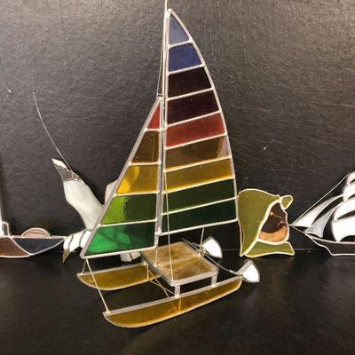 F35: Vintage Glass Free-standing Rainbow Sailboat Sun Catcher and more