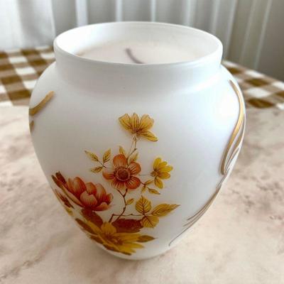 #251    PAINTED OPAQUE GLASS VASE FLORAL DESIGN