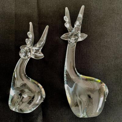 #252    MCM PAIR OF HEAVY GLASS REINDEER