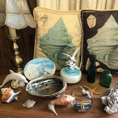F54: Shell Pillows, Shell lamp, and More