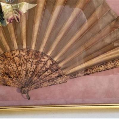 Lot #173  Beautiful Antique Fan (Fernware sticks) in Display Case