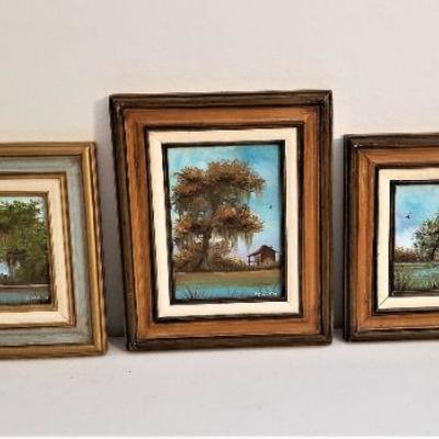 Lot #180  3 Small Primitive Original Paintings on Board