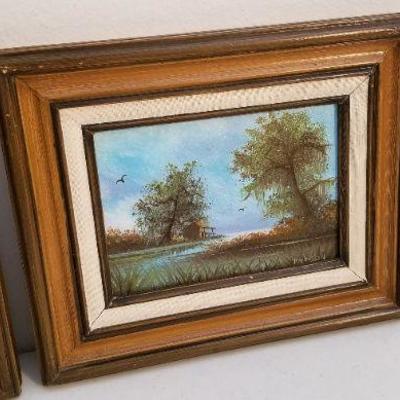 Lot #180  3 Small Primitive Original Paintings on Board