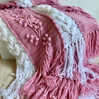 #269    HAND CROCHET AFGAN PINK & WHITE
