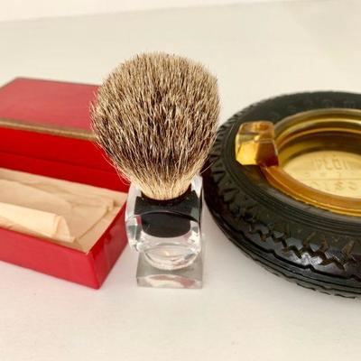 #281    VINTAGE 1930s SHAVING BRUSH & FIRESTONE TIRE ASHTRAY