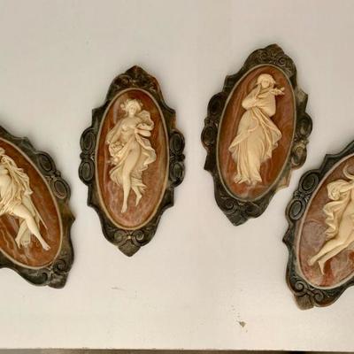#284     FOUR SEASONS INCOLAY STONE WALL PLAQUES
