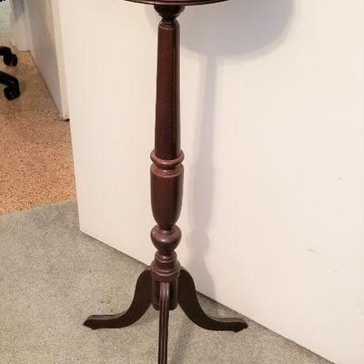 Lot #197  Contemporary Fern/Candle Stand - 3 leg table - Cherry finish