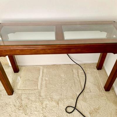 #302    VINTAGE PARSONS CONSOLE TABLE GLASS TOP