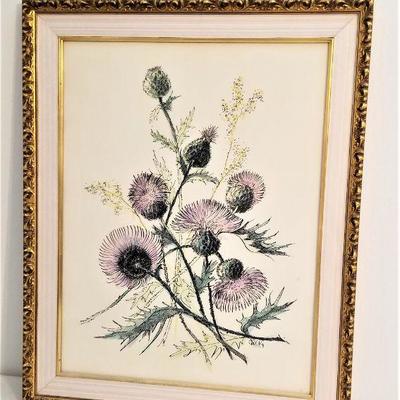 Lot #203  Original Watercolor by Listed Artist Greig Steiner "Scottish Thistles" - 1970