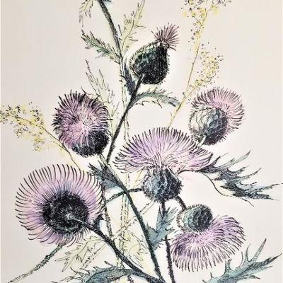 Lot #203  Original Watercolor by Listed Artist Greig Steiner "Scottish Thistles" - 1970