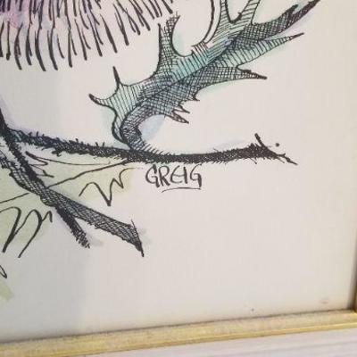 Lot #203  Original Watercolor by Listed Artist Greig Steiner "Scottish Thistles" - 1970