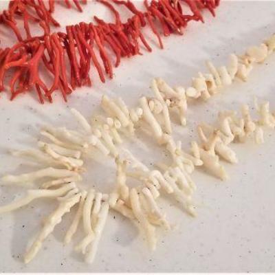 Lot #208  Pair of Vintage Natural Coral Necklaces - Red & White