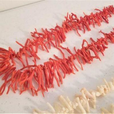 Lot #208  Pair of Vintage Natural Coral Necklaces - Red & White