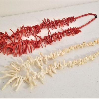 Lot #208  Pair of Vintage Natural Coral Necklaces - Red & White