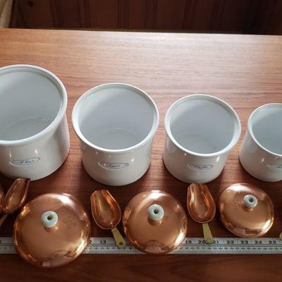 2-70: Copper Lid and Scoops Ceramic Canister Set