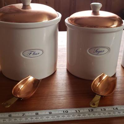 2-70: Copper Lid and Scoops Ceramic Canister Set
