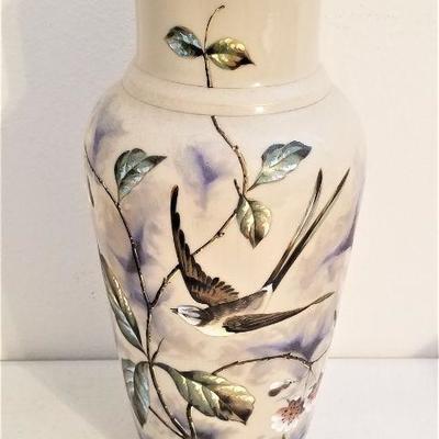 Lot #219  Antique Blown Custard Glass Vase - hand painted